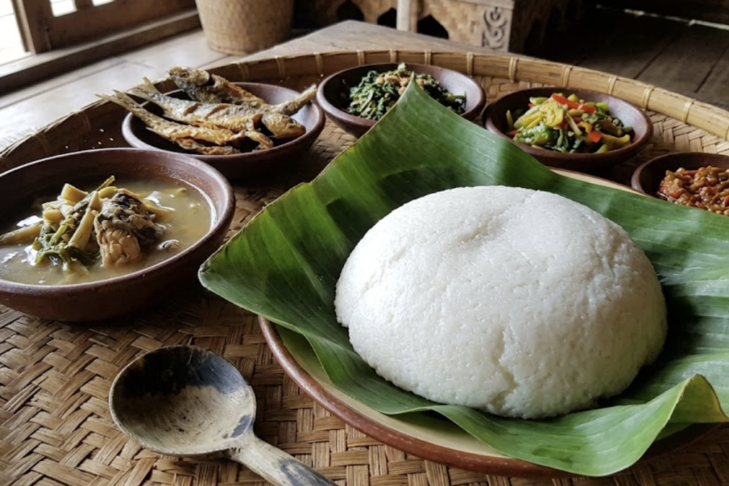 Aneka makanan khas Dayak Kalimantan seperti Luba Laya, Karuang, Bengamat, Botok Mengkudu, dan Juhu Singkah.